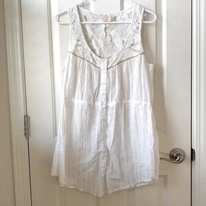 Free People Golden Metallic Goddess front button Tunic Top Ivory gold Medium